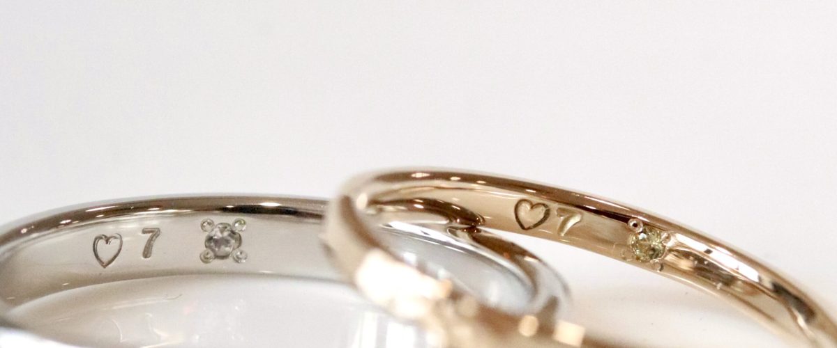 Moonstone (Left) and Peridot (Right)  secret stones, within a Platinum and Champagne Gold Ring.